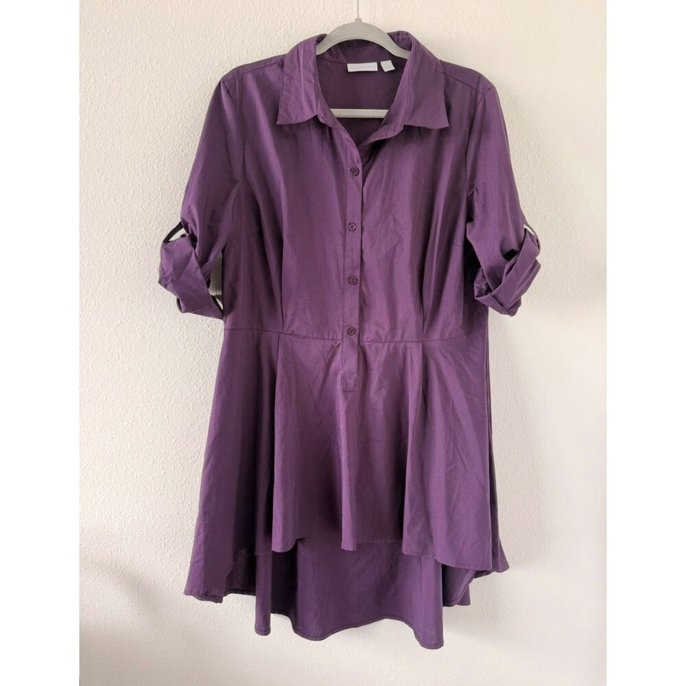 New York's Co. Purple Button Front Tunic Blouse High Low Long Sleeve